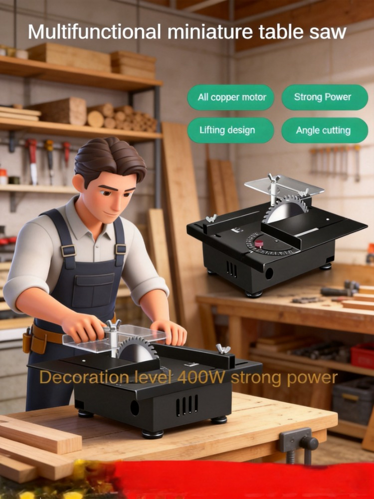 Mini Table Saw For Woodworking - 400W Mini-Tischkreissäge, kleine Holzbearbeitungs-Kettensäge, Tischfräse, Modell-Säge,